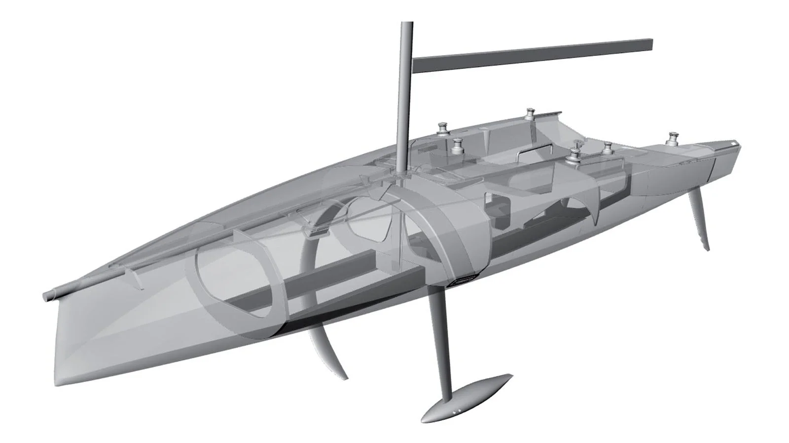 Structure Optimised infused E-Glass epoxycorecell foam with carbon reinforcement on keel grid and lateral bulkhead