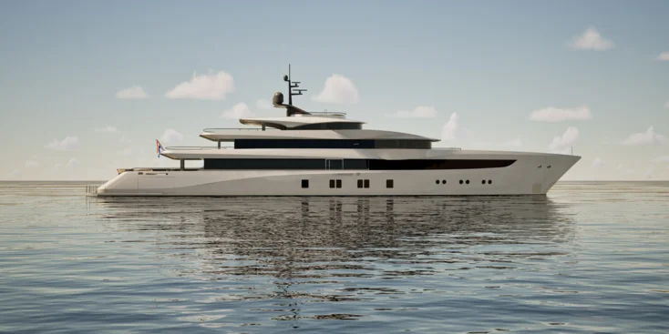 The 70-m Mulder Design Project Opal is a superyacht with a beam of 13 m and a draft of 3.15 m