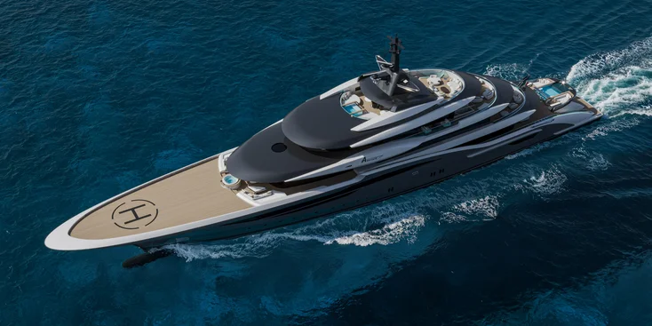 The Amarcord 86's generous bow section can serve as a helipad, a gym or a dance floor