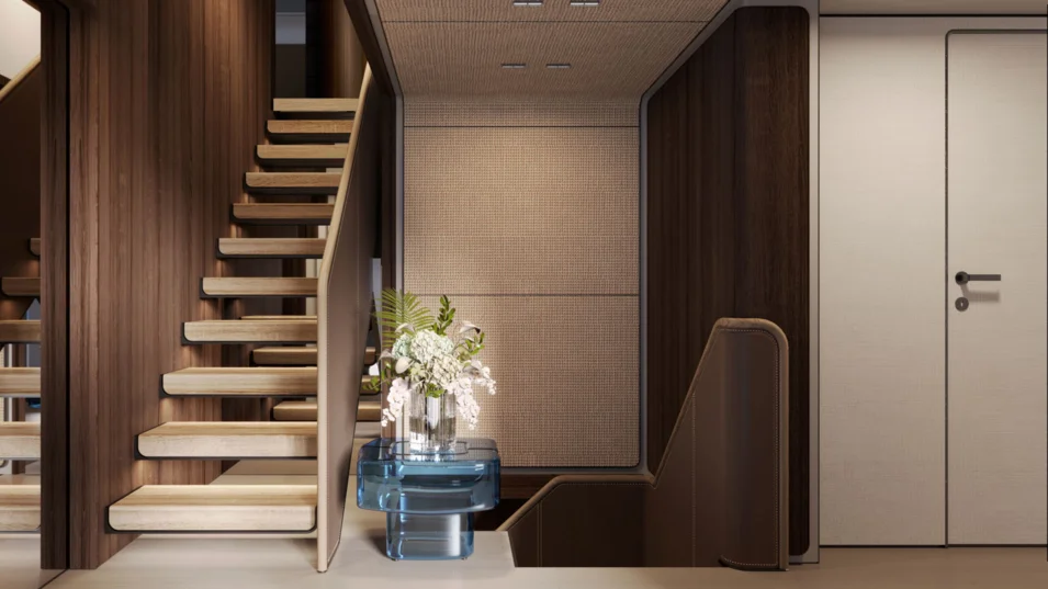 Один из вариантов оформления лобби главной палубы на Custom Line Saetta 128