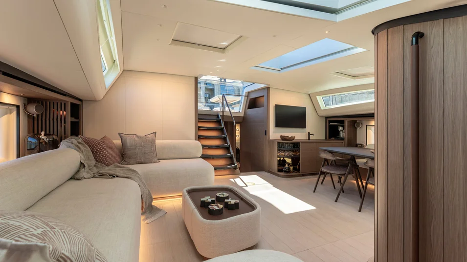 Lounge area in the saloon on board the Southern Wind Kalantis