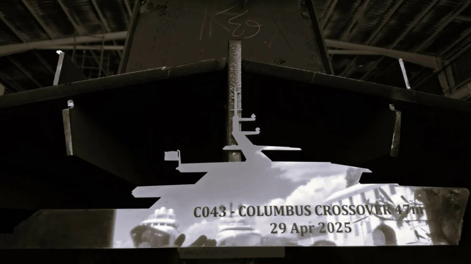Laying the keel of the 47-metre Columbus Crossover 47
