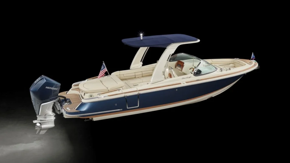 The same Chris-Craft Launch 25GT with hardtop and outboard engine