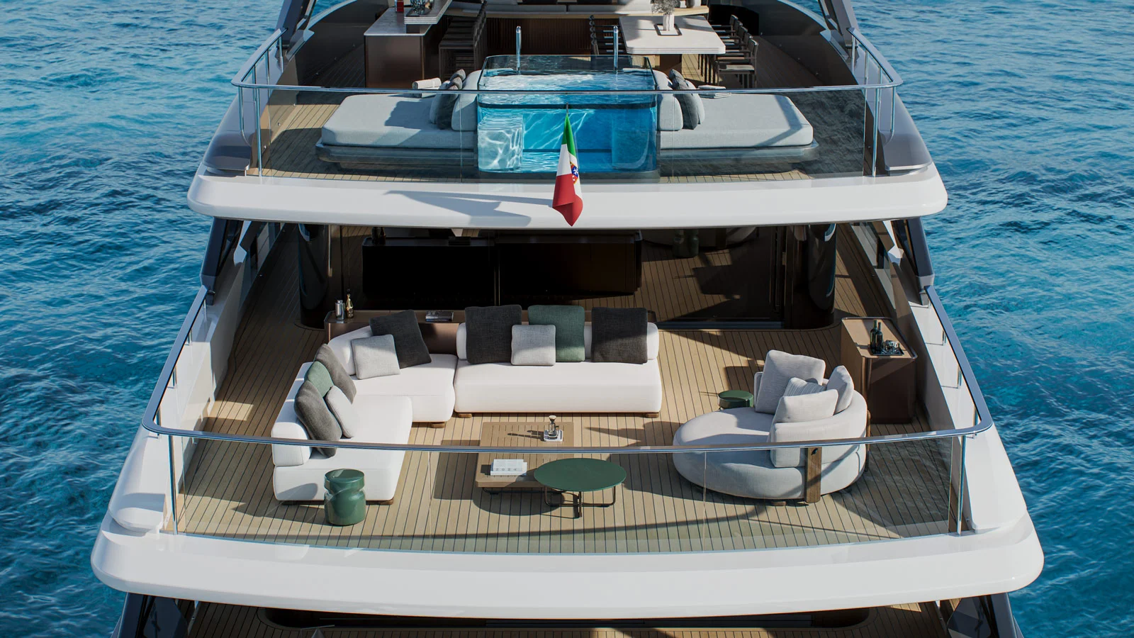 Кормовые зоны отдыха на верхней палубе и сандеке Extra X130 Triplex