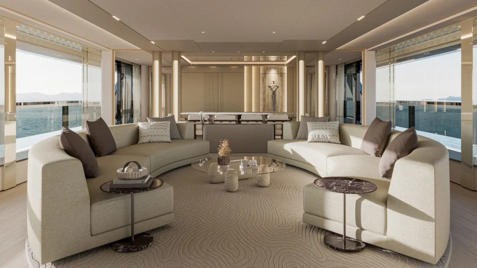 Гостиная в салоне на главной палубе Extra X130 Triplex