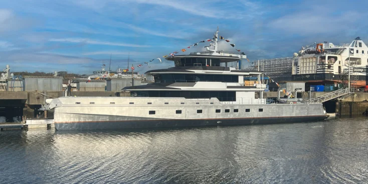 Launch of the 50-metre custom explorer at JFA Yachts