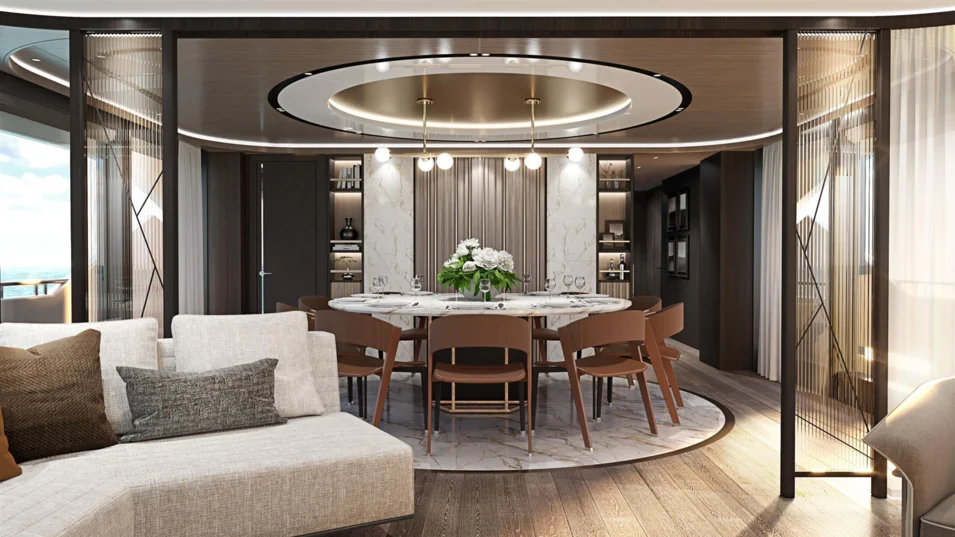 The dining area of the Sunseeker 120 Yacht