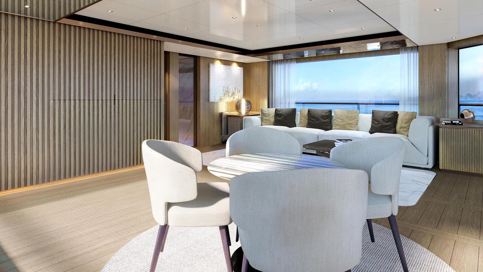 The interiors on board the One-off 43 Project B2 are unpretentious, but elegant