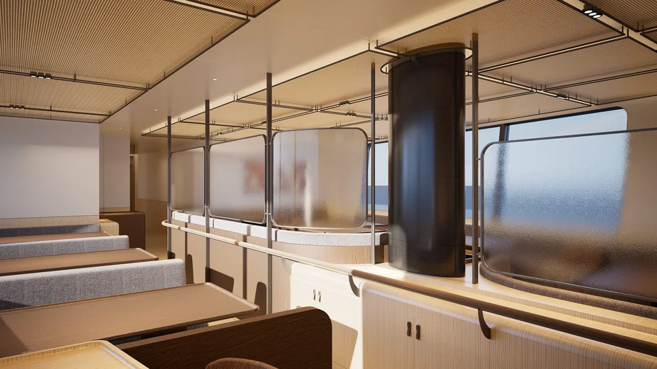 Столовая на SailXplorer XV53 может быть использована как лаундж или зал для брифингов