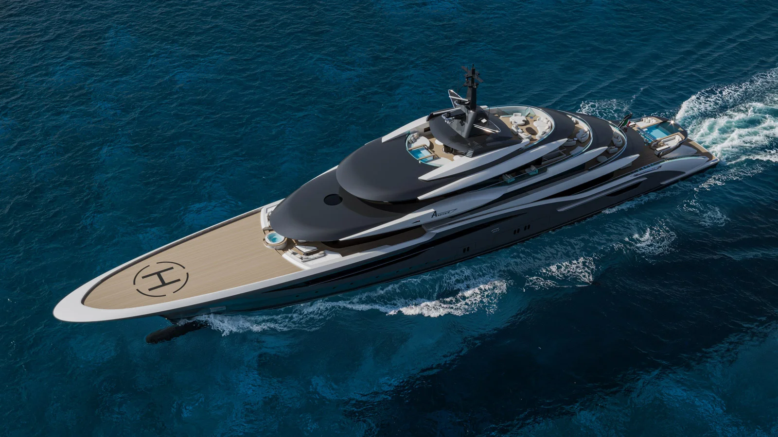 The Amarcord 86's generous bow section can serve as a helipad, a gym or a dance floor