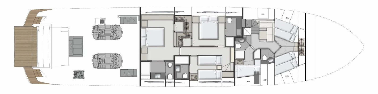 Lower deck: three-cabin version