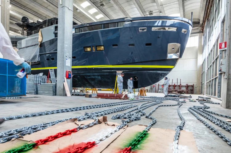 Yacht construction at Arcadia Yachts shipyard