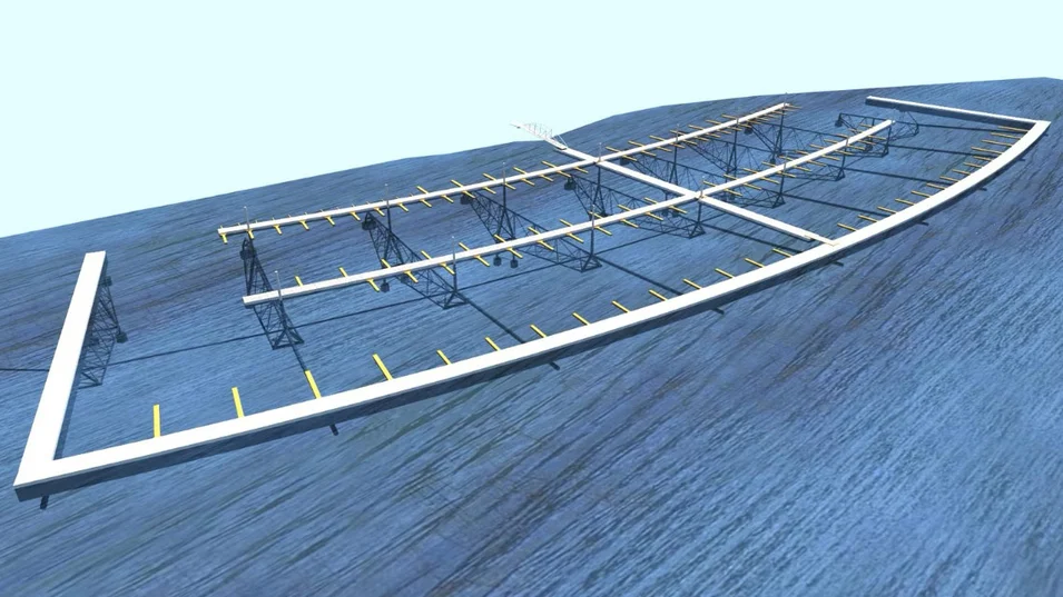 Система понтонных пирсов в марине Porto Gambarogno будут функционировать при повышении или понижении уровня воды в озере (перепад до 6 м)