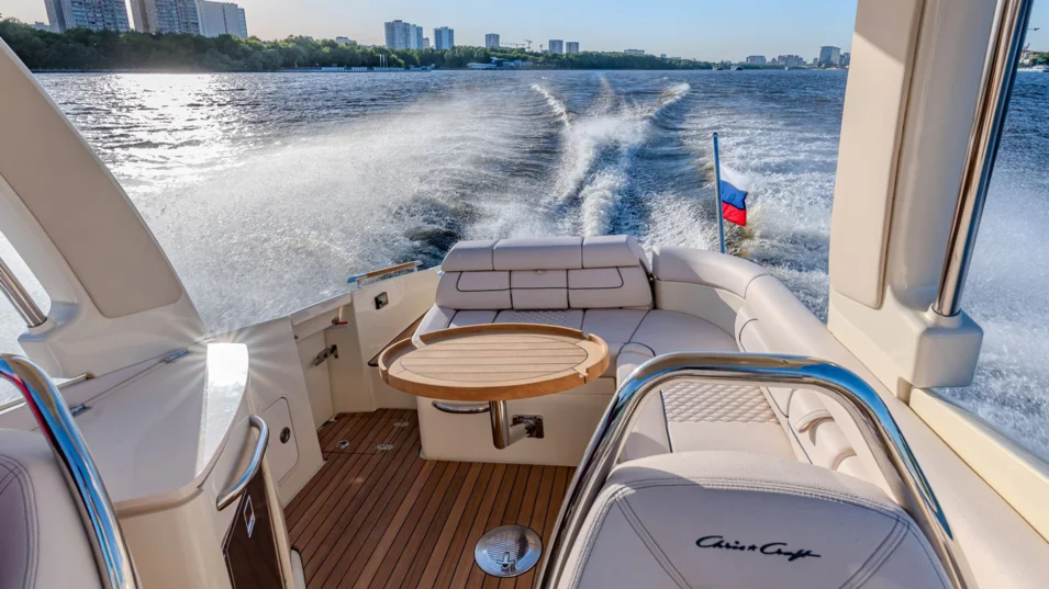 Lounge area in the Launch 28 GT's cockpit