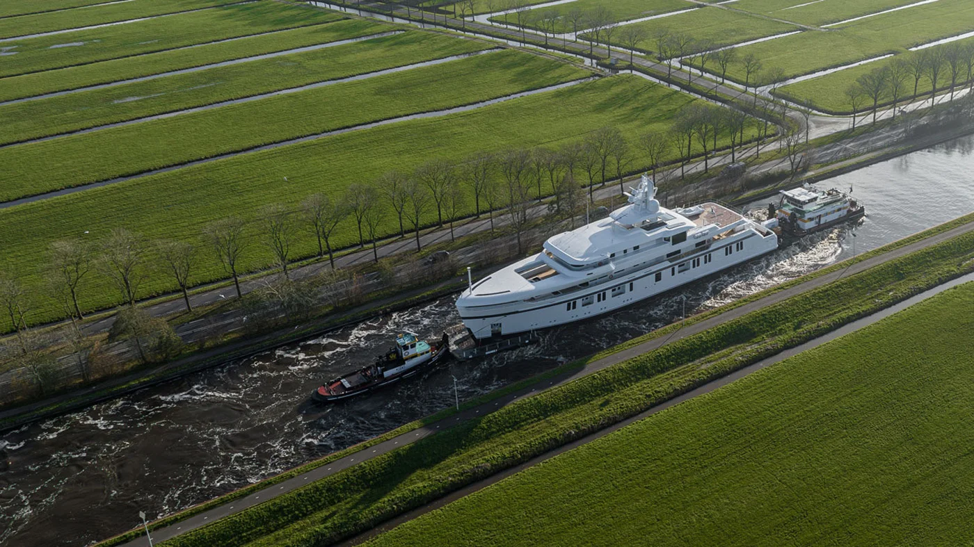 The Promise.D superyacht during her transportation through the Dutch canals