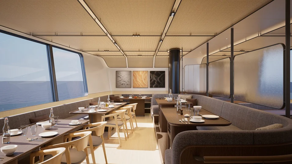 Обеденная зона на SailXplorer XV53 способна вместить как 22 гостей, так и 15 членов экипажа