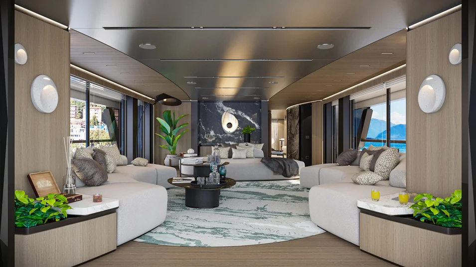 Sirena 42M's main saloon featuring the Nordic style