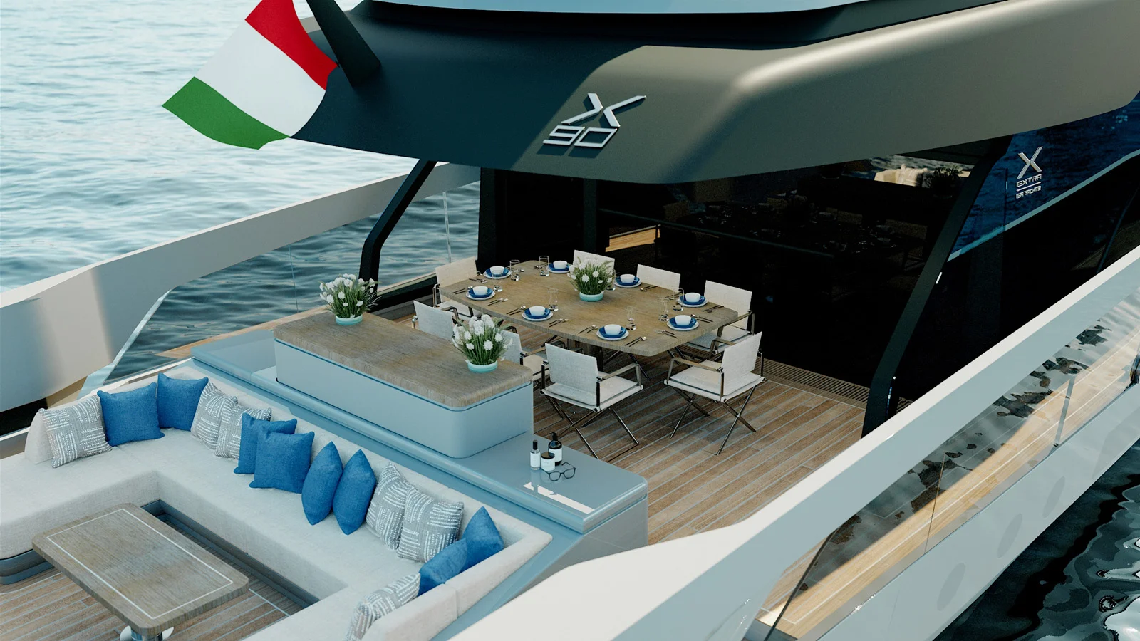 Extra X90 Fast yacht cockpit