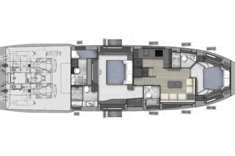 Lower deck: 2-cabin version