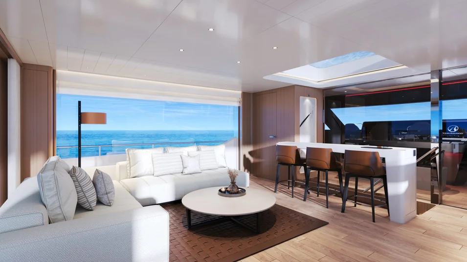 Upper deck saloon on board the Ocean Alexander 30P