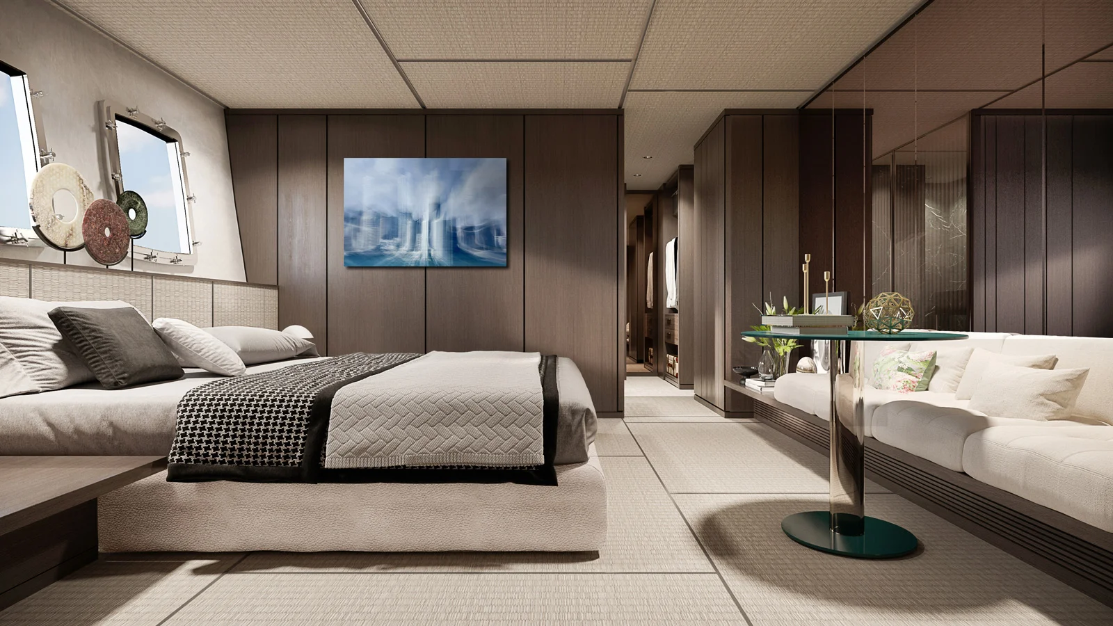 Owner's cabin on board SX112. Interior by Piero Lissoni