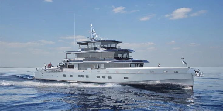 The aluminium JFA Yachts 50m explorer will feature a hybrid propulsion system