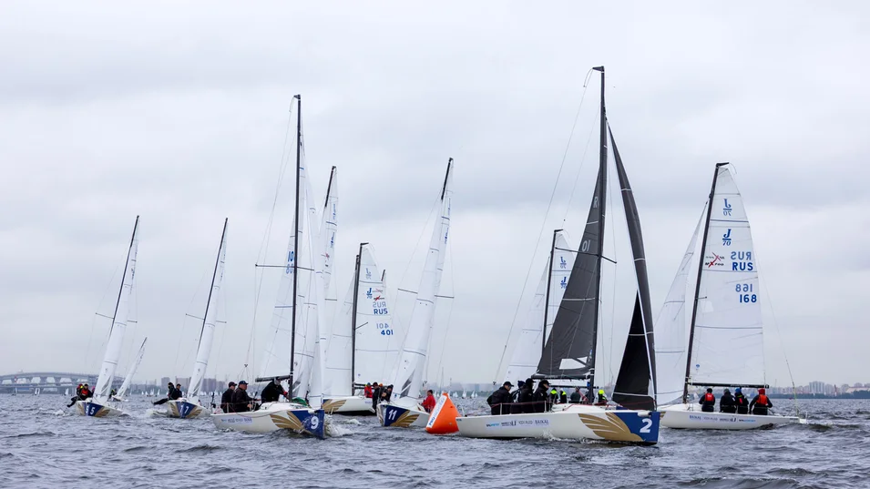 The weather conditions on the first day of the J/70 Russian Cup were quite challenging