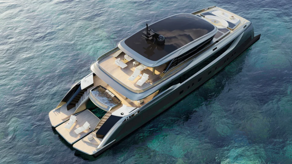 The bathing platform aft can serve as a beach club or a watersports launchpad