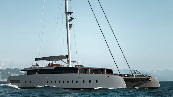 Both the exterior and interior design of the catamaran were developed by French architect Axel de Beaufort