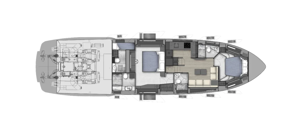 Lower deck: 2-cabin version