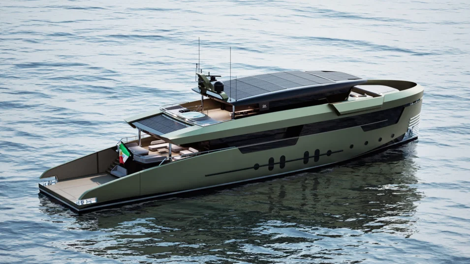 The GX38 Voyager's hard top and deck overhang are fitted with solar panels