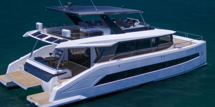 The Oceanwalker S60e has a length of 18.29 m and a beam of 8.38 m