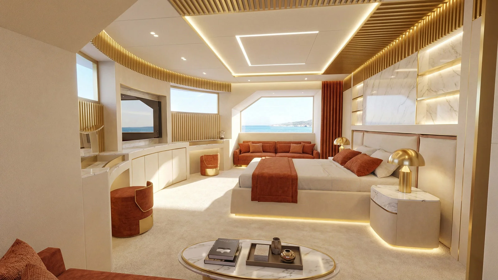Talassea 145's master suite on the main deck