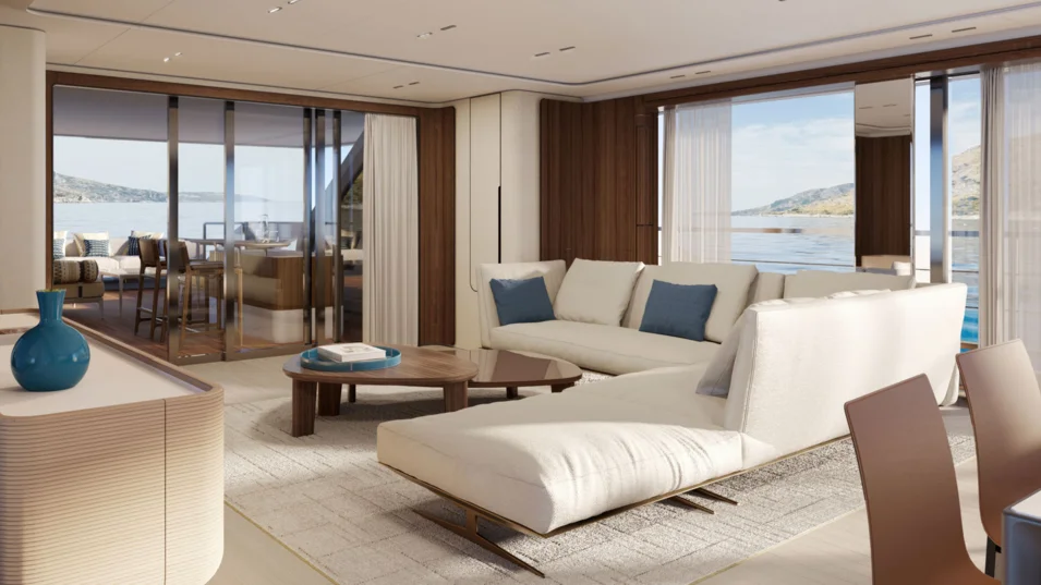 Основной салон на борту Custom Line Saetta 128