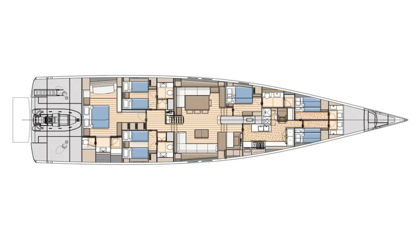 4 cabins with master aft