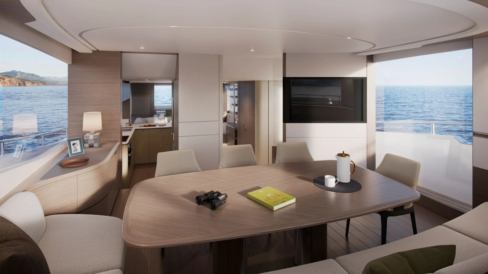 The same Princess X80, but with a dining area in place of a master cabin