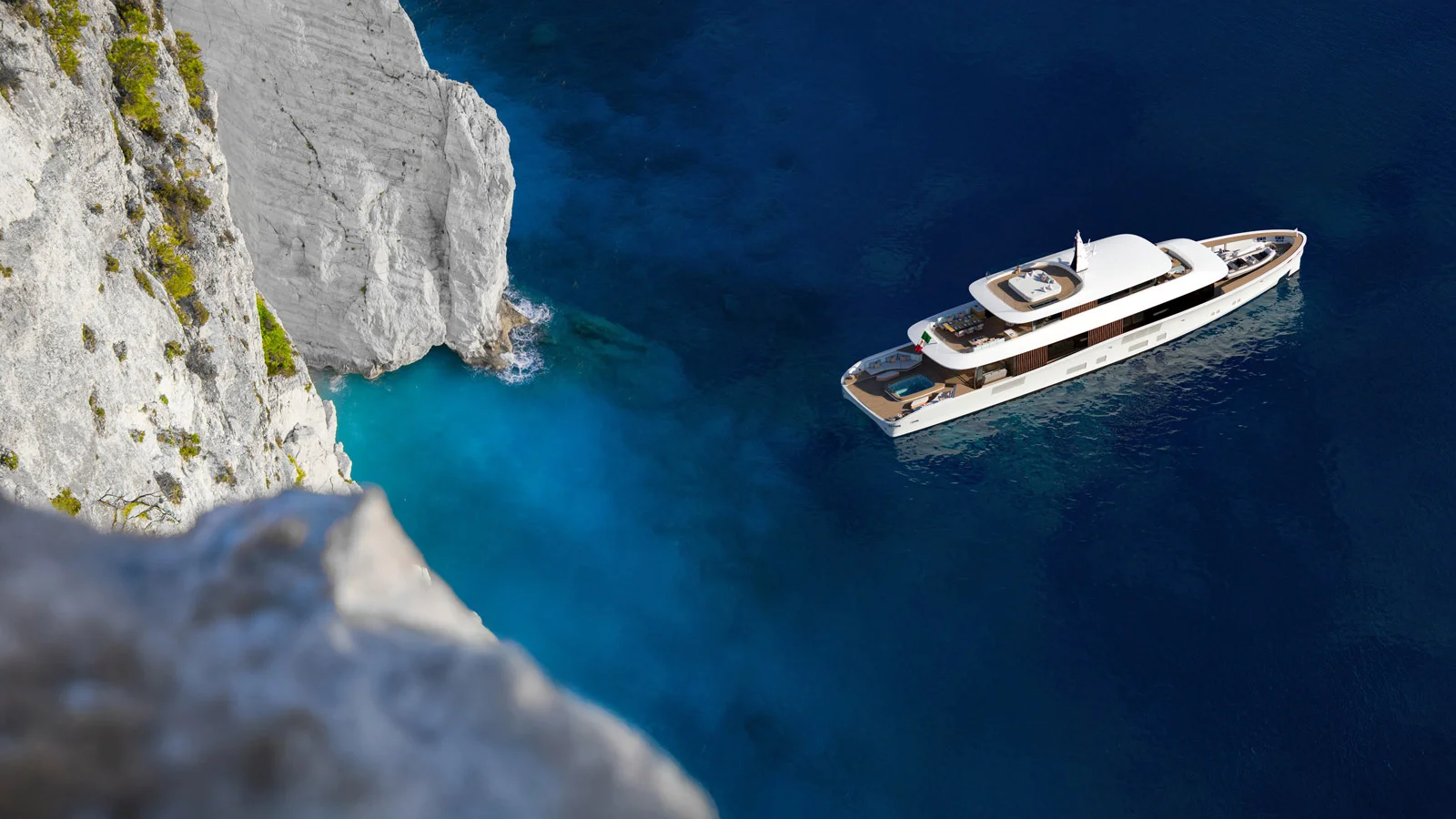 На верхнем уровне Benetti B.Neos 40M оборудована смотровая площадка с большим санпадом