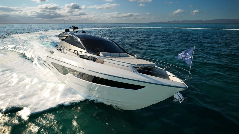 The Sunseeker Predator 55's retractable glass and carbon fibre sunroof makes this model a stand out yacht within the Predator range