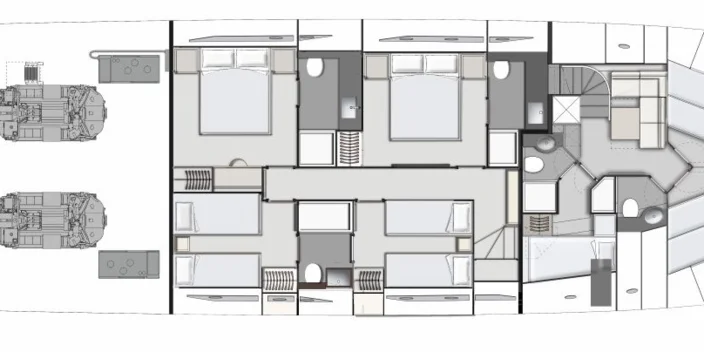 Lower deck: four-cabin version