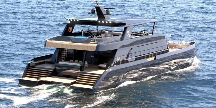 Four Volvo Penta IPS 1350 with a total power of 4000 hp can deliver up to 17 knots