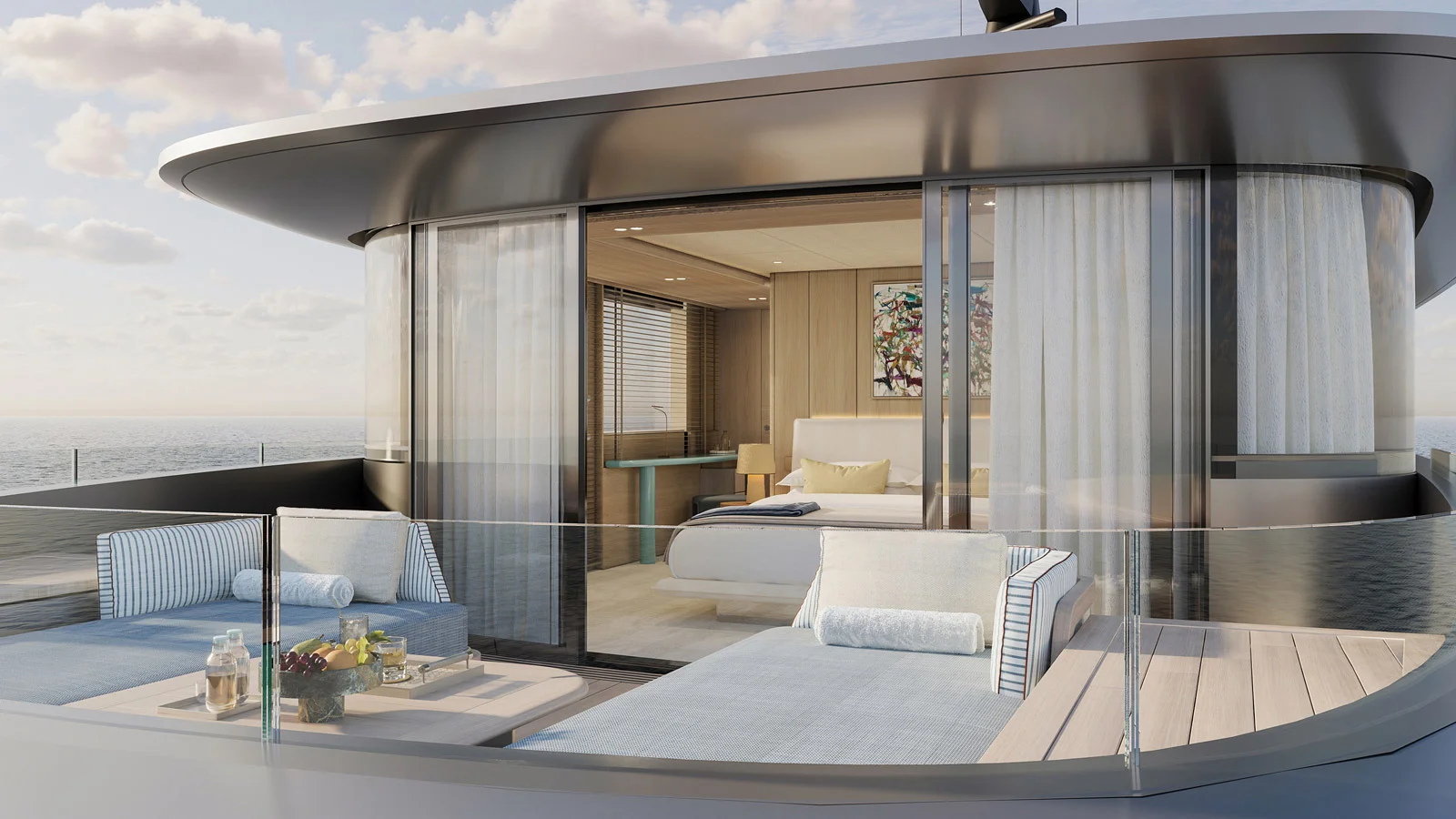 Мастер-апартаменты в носовой части верхней палубы Benetti B.Neos 40M с собственной террасой
