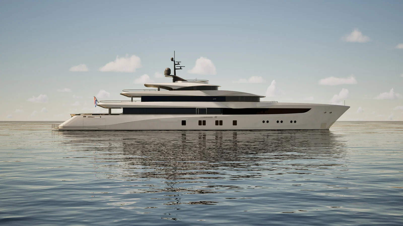 The 70-m Mulder Design Project Opal is a superyacht with a beam of 13 m and a draft of 3.15 m