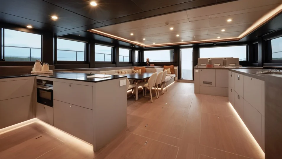 One of the layout options includes a door that provides direct access from the saloon to the foredeck