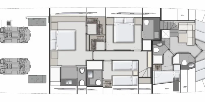 Lower deck: three-cabin version