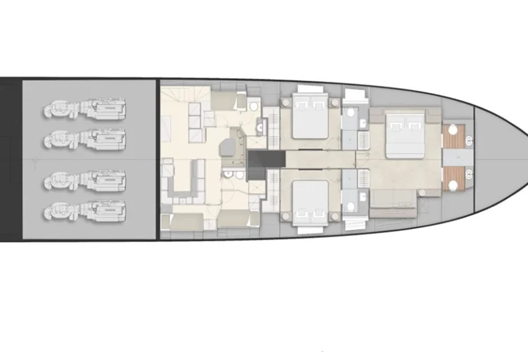 Lower deck: standard three-cabin version