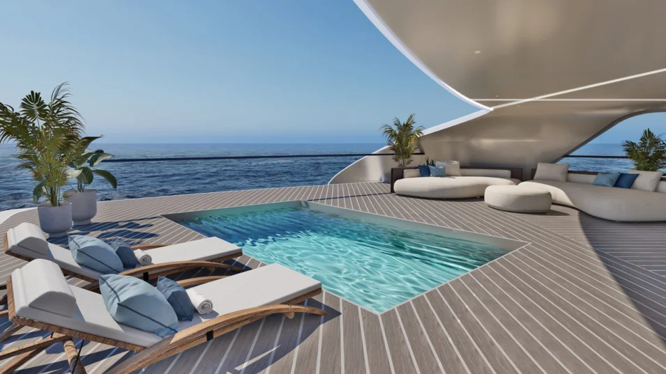 Зона отдыха у бассейна в кормовой части Royal Huisman Aera