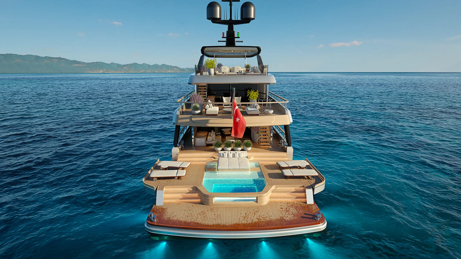 Sirena 42M's generous beach club