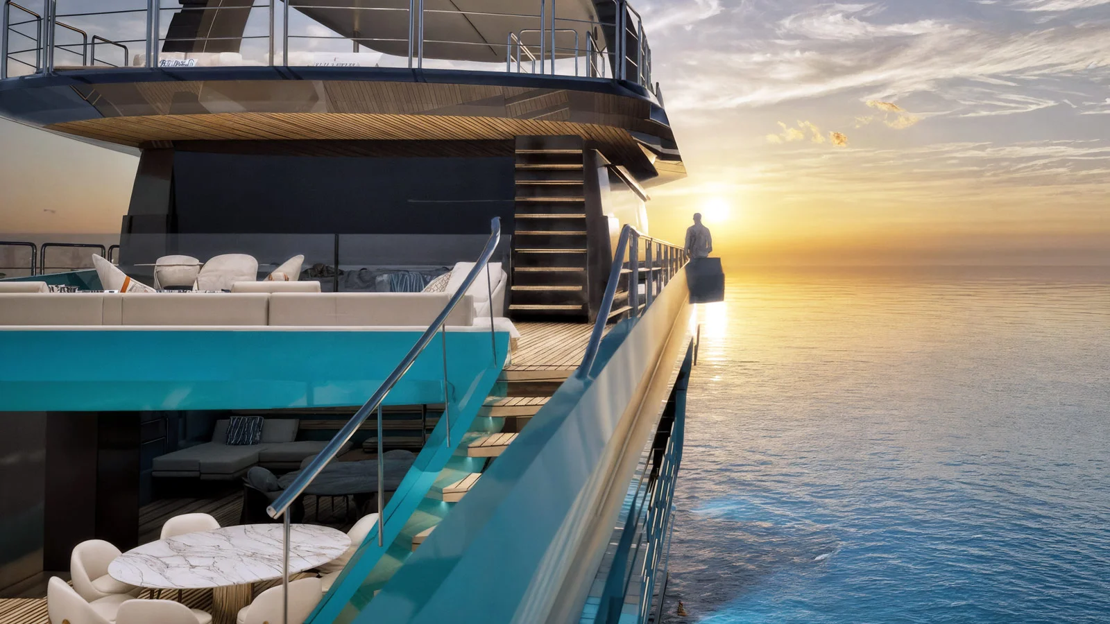 Перемещение между палубами на Antonini Navi SUY110 осуществляется по пандусам
