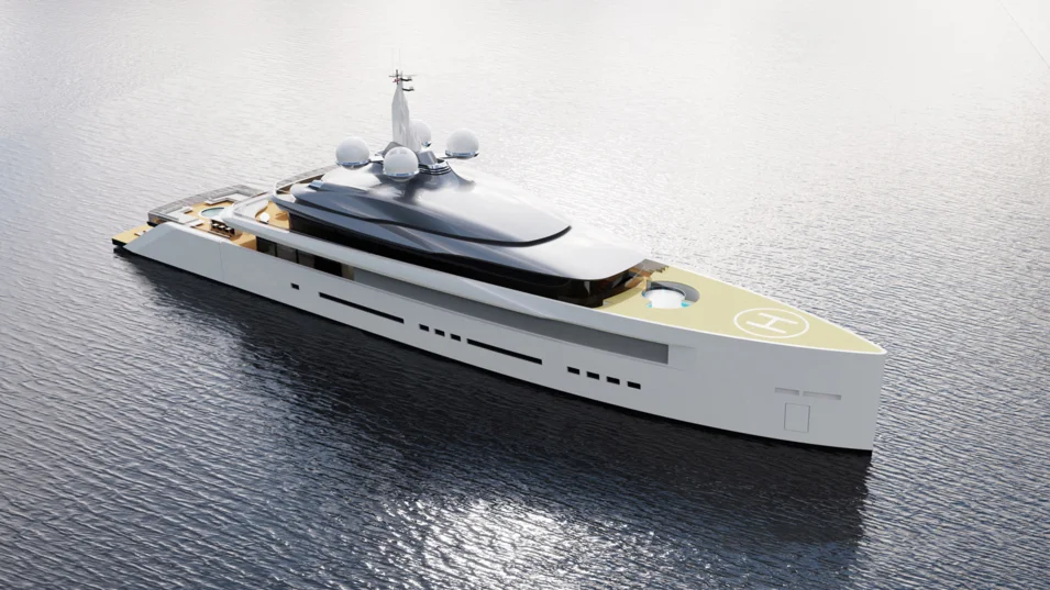 The 70-metre concept by Cass Yacht Design features a high, powerful bow