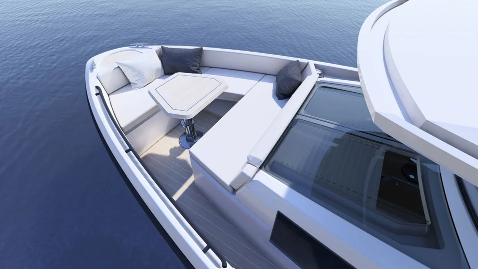 The yacht’s spacious bow area can comfortably accommodate five to six people